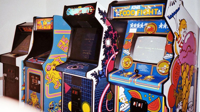 Vintage photo of four arcade games