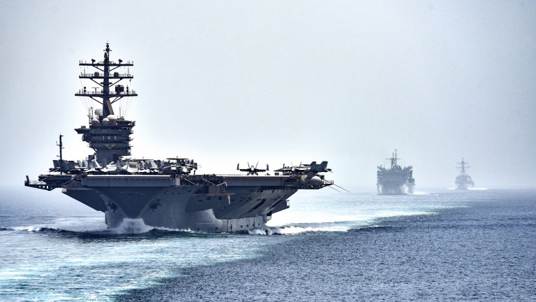 The American's Eisenhower Carrier Strike Group transits the Strait of Hormuz in 2016.