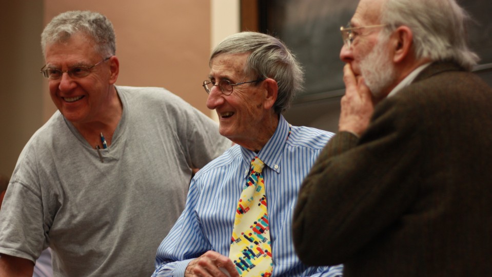 Freeman Dyson (center) with colleagues