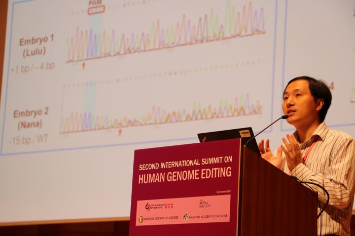 Photo of He Jiankui during National Academies presentation