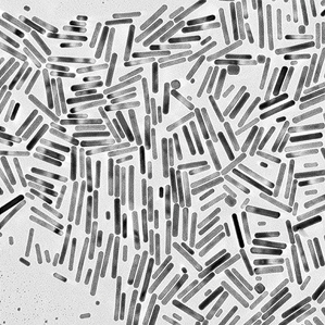 an electron micrograph of gold nanorods