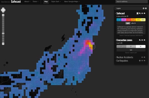 Safecast website shows radiation levels across Japan