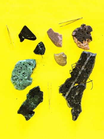 Photograph of various debris with tools