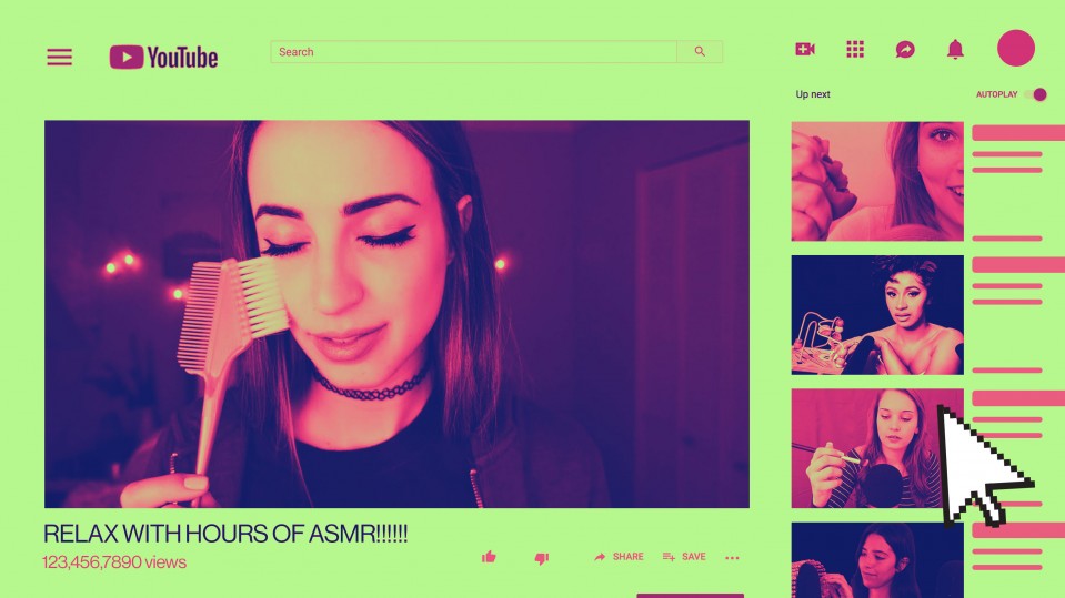 Illustration showing YouTube interface with ASMR videos