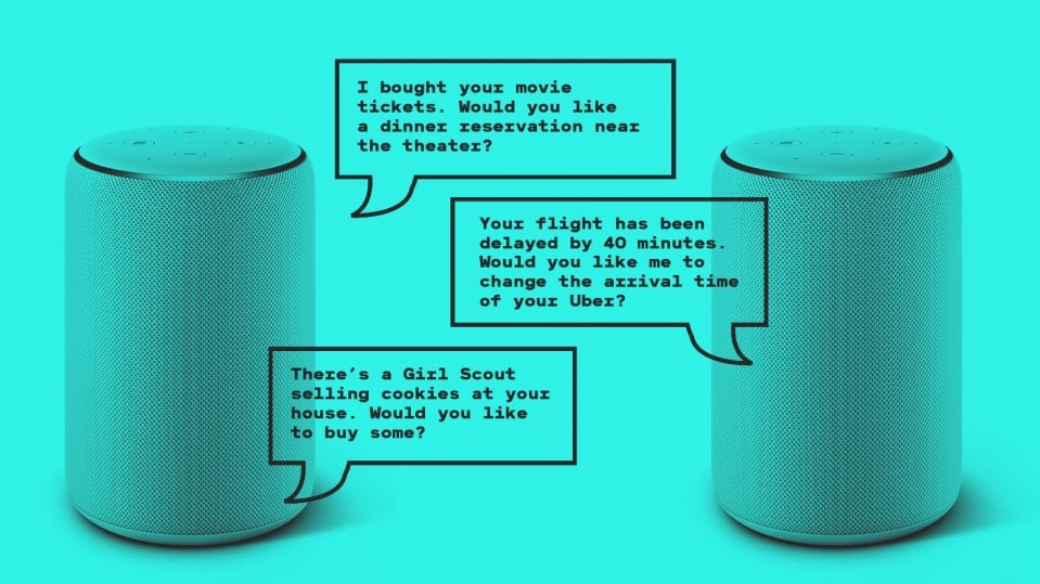 Illustration of two Alexa devices chatting with each other