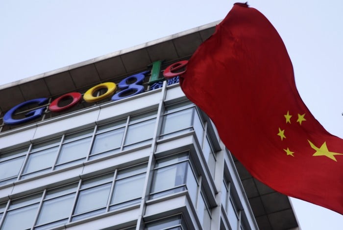 Photo of Google building and Chinese flag