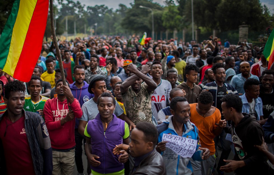 Photograph of thousands of protestors from the capital and those displaced by ethnic-based violence over the weekend in Burayu, demonstrate to demand justice from the government in Addis Ababa, Ethiopia Monday, Sept. 17, 2018.