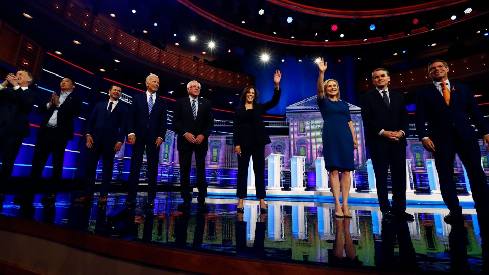 An image of the 2020 Democratic presidential candidates at the July 27 debate.