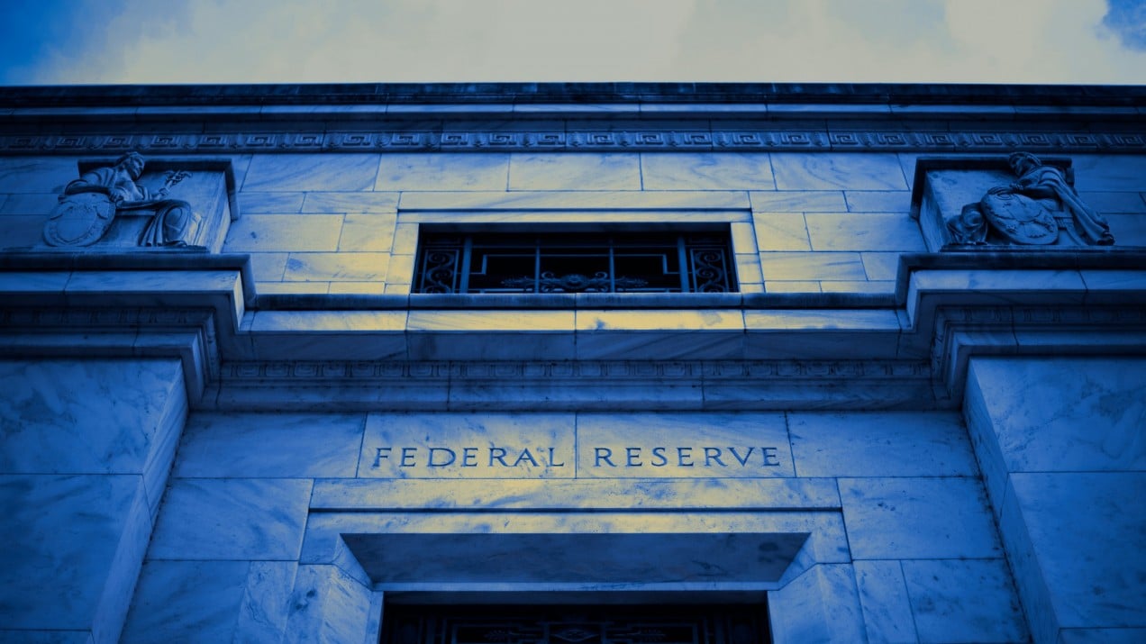 The front of the US Federal Reserve building in Washington, DC