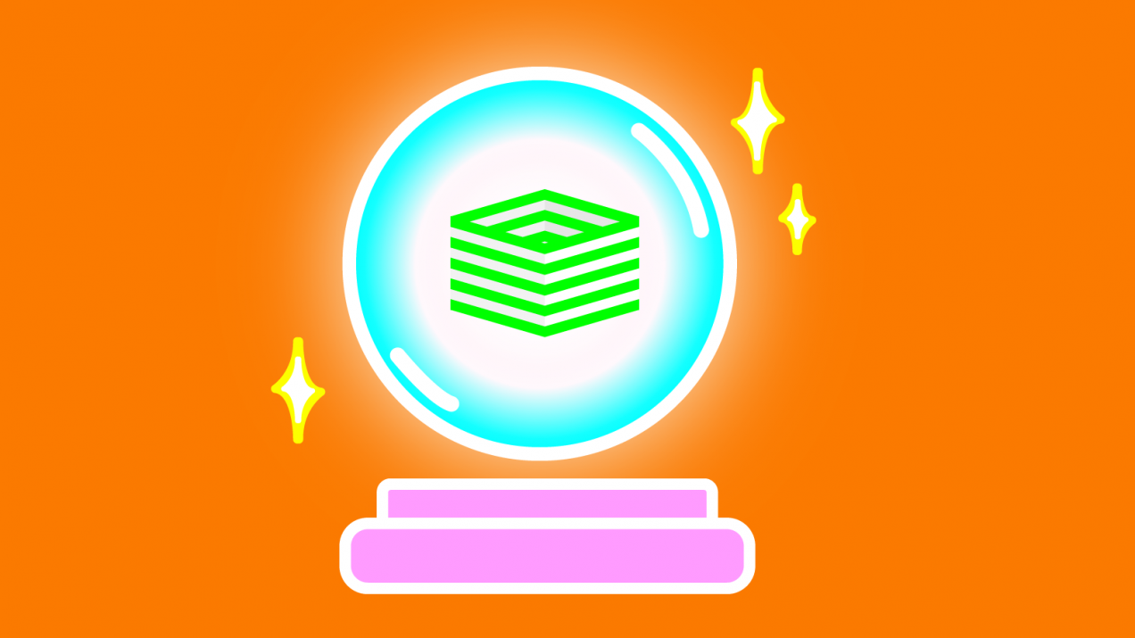 Illustration of striped cube inside of a crystal ball.