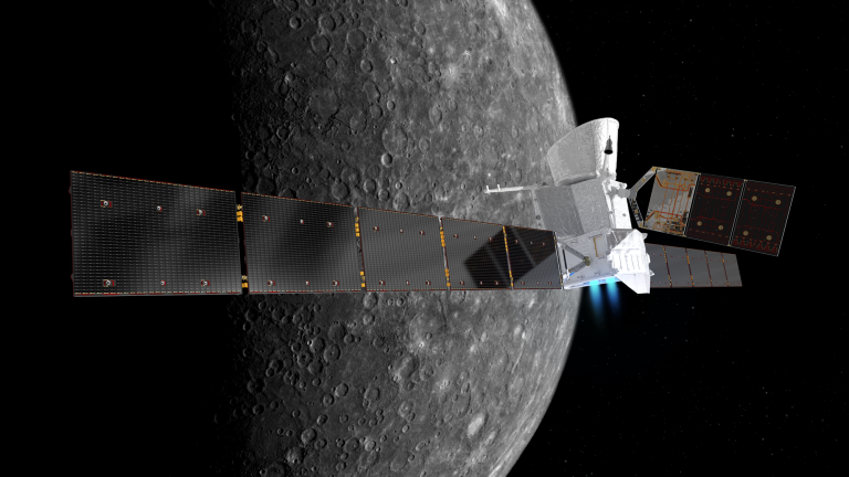 Image of the BepiColombo spacecraft at Mercury.