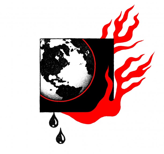 Illustration of the earth engulfed in flames