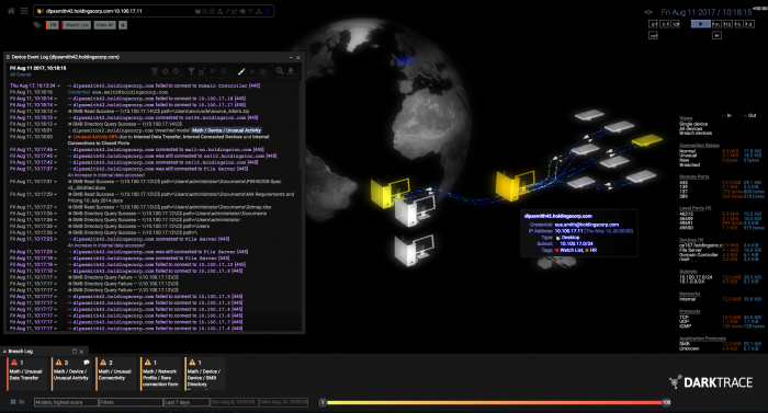 Image of Darktrace computer platform interface.