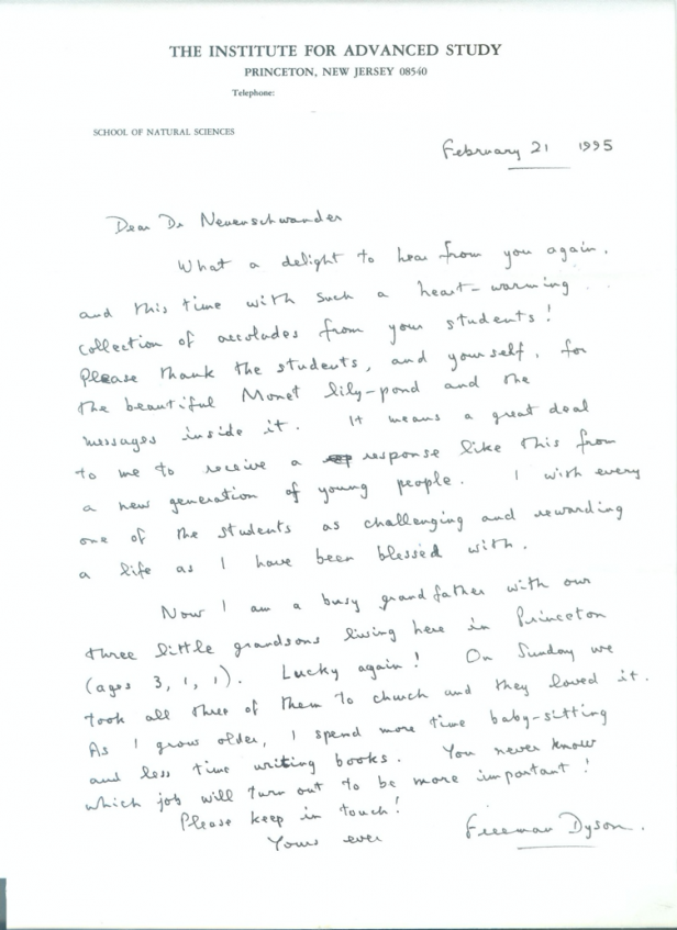 A 1995  letter from Freeman Dyson to Dwight Neuenschwander