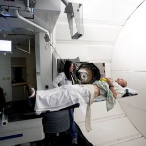 man going into MRI with MD by his side