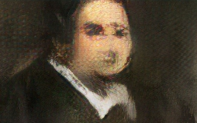 A smudged portrait of a gentleman wearing a dark frockcoat and white collar