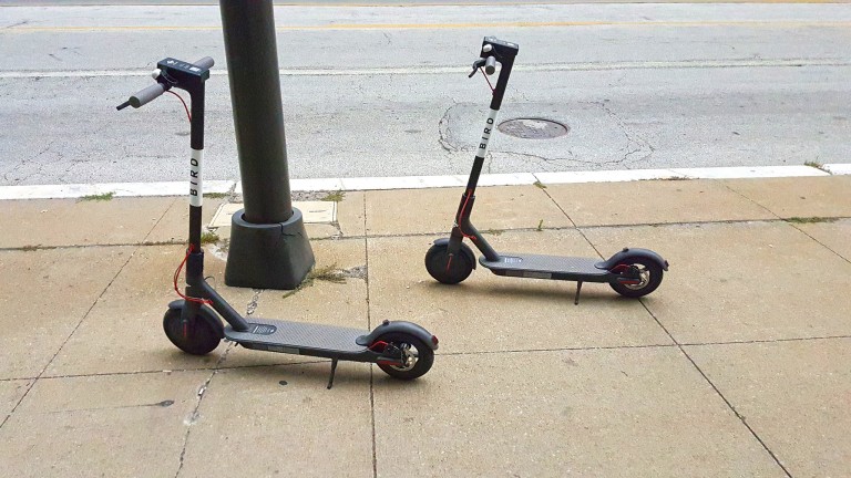 An electric scooter from the startup Bird, which Uber will compete with.
