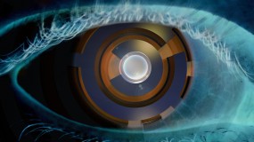 A stylized image of an artificial eye