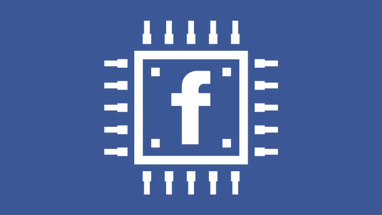 An illustration of a computer chip with the facebook logo in the center