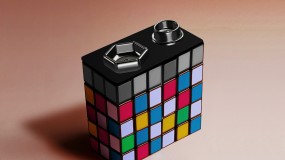 Conceptual illustration of a battery made out of a rubiks cube puzzle