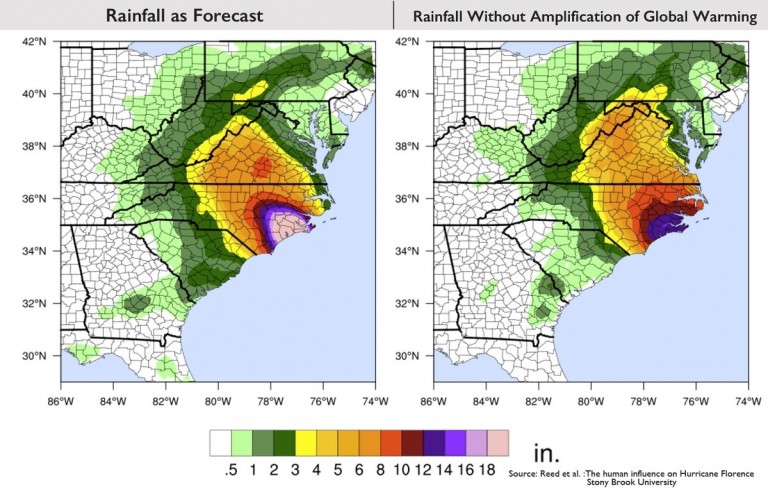 Projected rainfall as Florence approaches east coast