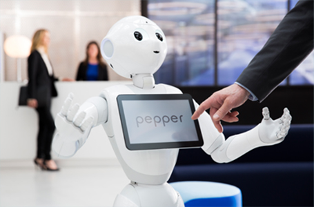 Pepper, a hospitality bot developed by SoftBank Robotics.