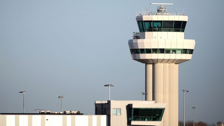 A view of the control tower as a drone causes disruption to flights at Gatwick Airport on December 20, 2018 in London, England