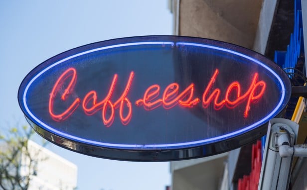 image of a neon coffee sign at a cafe in Amsterdam