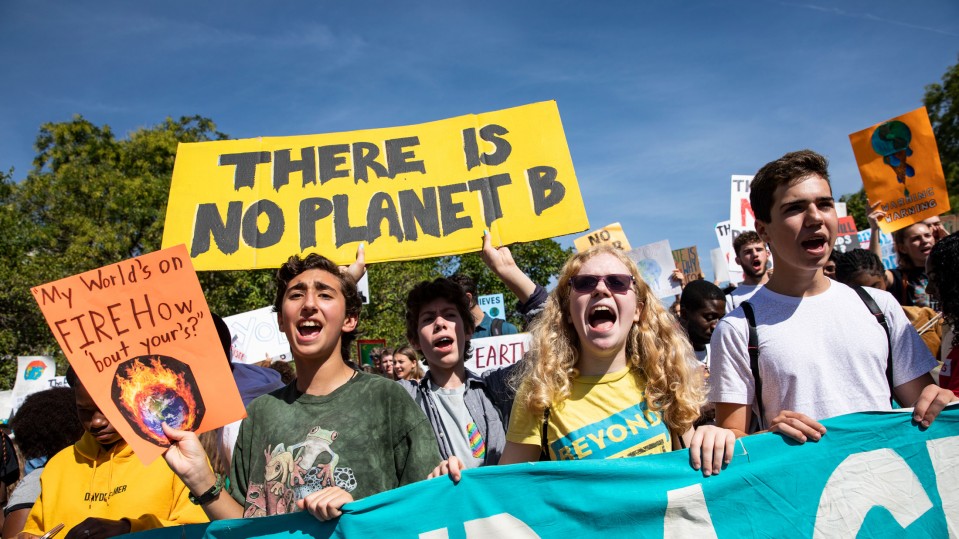 Protesters at a Global Climate Strike protest on September 20, 2019 in Washington, United States
