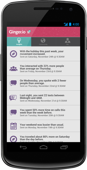 Ginger.io app on cell phone