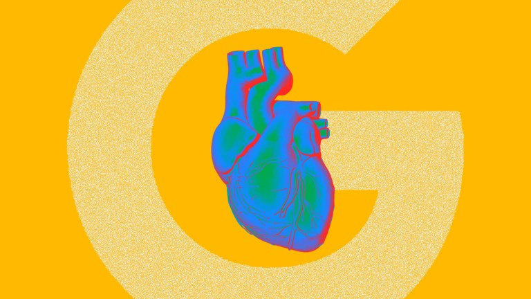 An illustration of a heart with the google logo behind
