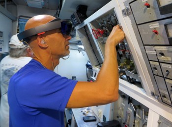 Astronaut Luca Parmitano uses HoloLens