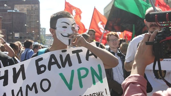 A protest in Moscow against crackdowns on internet freedom