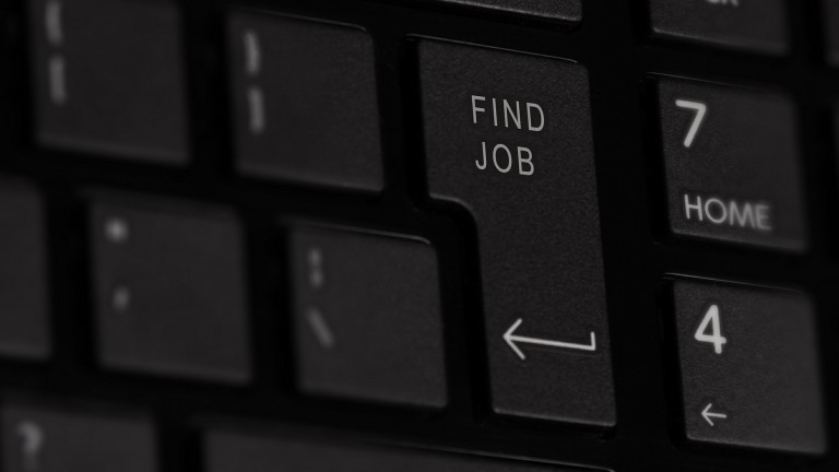Image of a keyboard with a "find job" button.