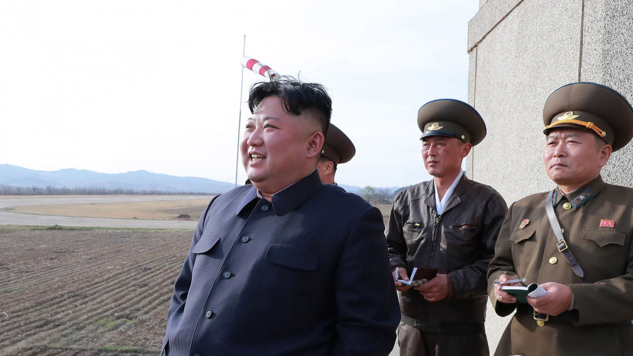 North Korean leader Kim Jong Un inspects fighter combat readiness of Unit 1017 of the Air and Anti-aircraft Force of the Korean People's Army, in an unknown location in North Korea.