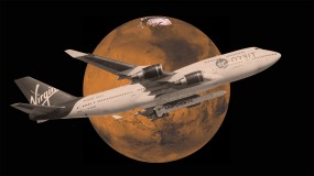 Photo illustration of Mars and Virgin's LauncherOne