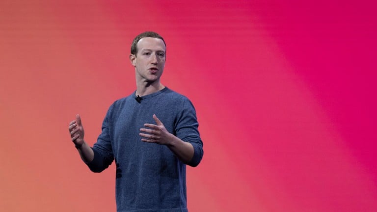 Mark Zuckerberg presenting on stage at Facebook's annual F8 conference in 2019
