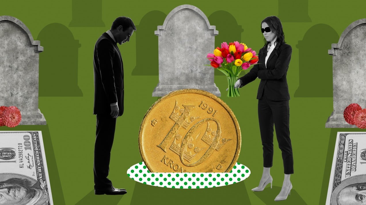Conceptual illustration of a coin funeral