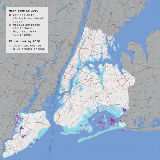 Map of NYC with flood prediction shading