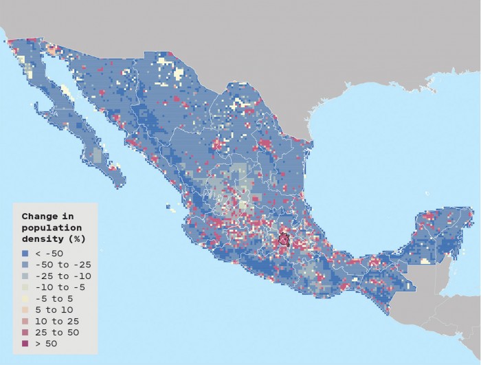 Choropleth map of Mexico showing change in population density