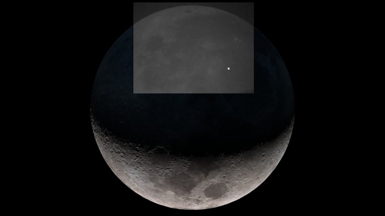 Image of the moon with a flash on the surface