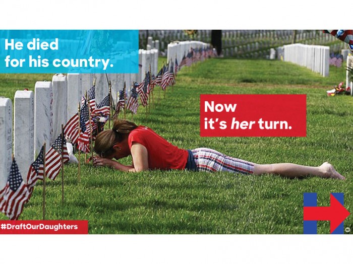 Meme showing photo of woman crying in front of grave site reading 'He died for his country,. Now it's her turn.'
