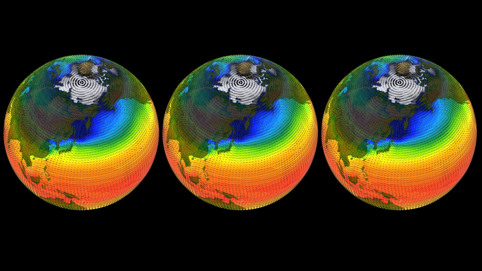 three climate model globes