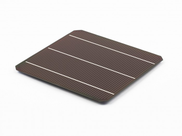 Oxford PV's commercial-sized solar cell (left), and the one centimeter square version (right).