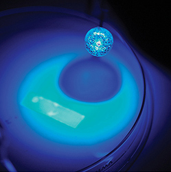 Ultraviolet light is used to affix the sensors to balloon catheters that use arrays of electronics.
