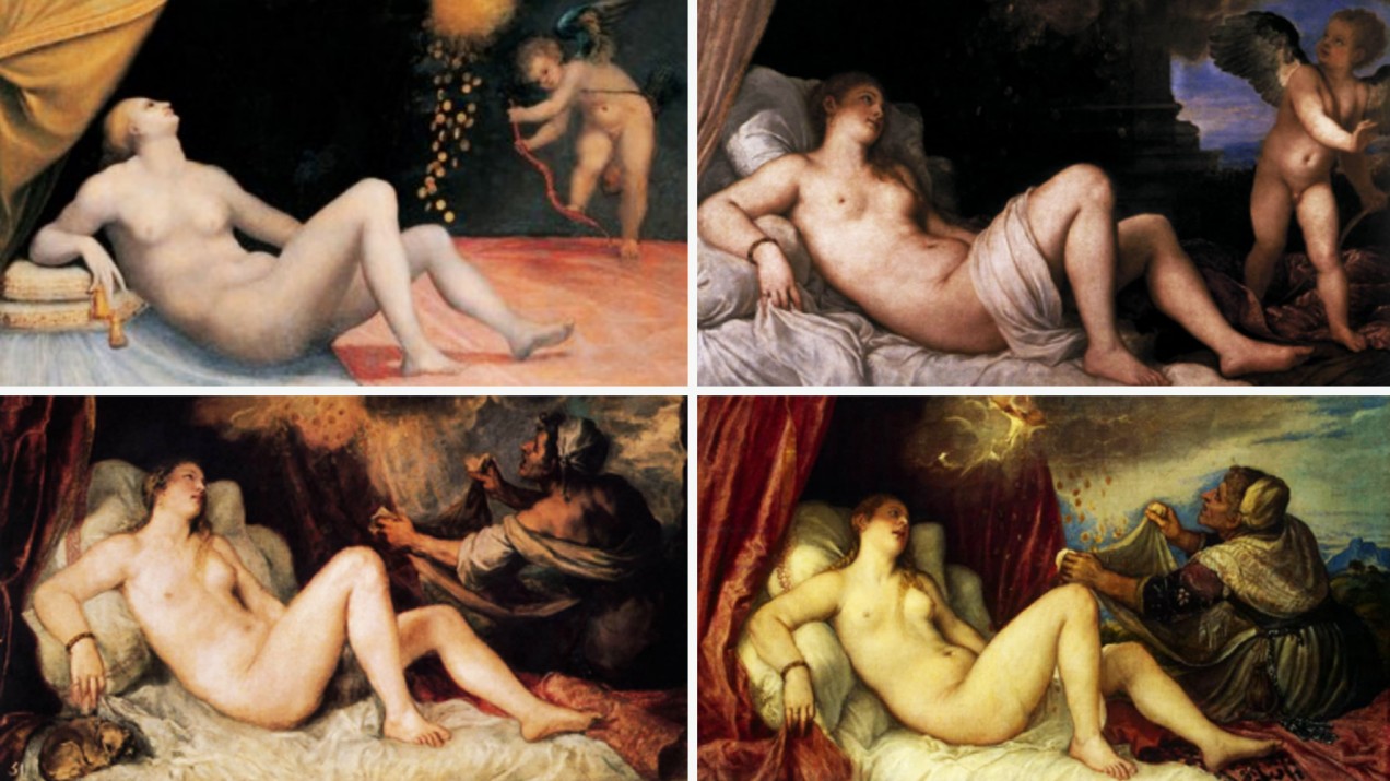 Image of four paintings with similarly posed subjects