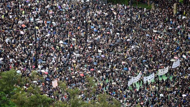 Protestors gather in Hong Kong's Victoria Park on Sunday August 18 2019