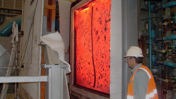 Photo showing fire-testing of window