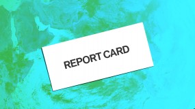 Image of an envelope reading "Report card" on a planet earth blue and green background