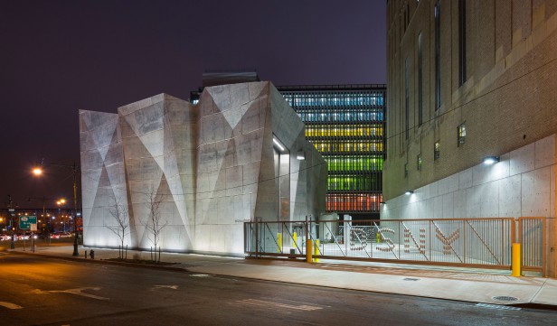 The Spring Street Salt Shed at night